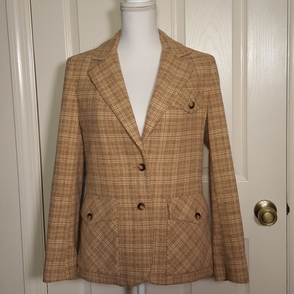 Vintage Dalton Gold and Blue Plaid Ladies' Blazer