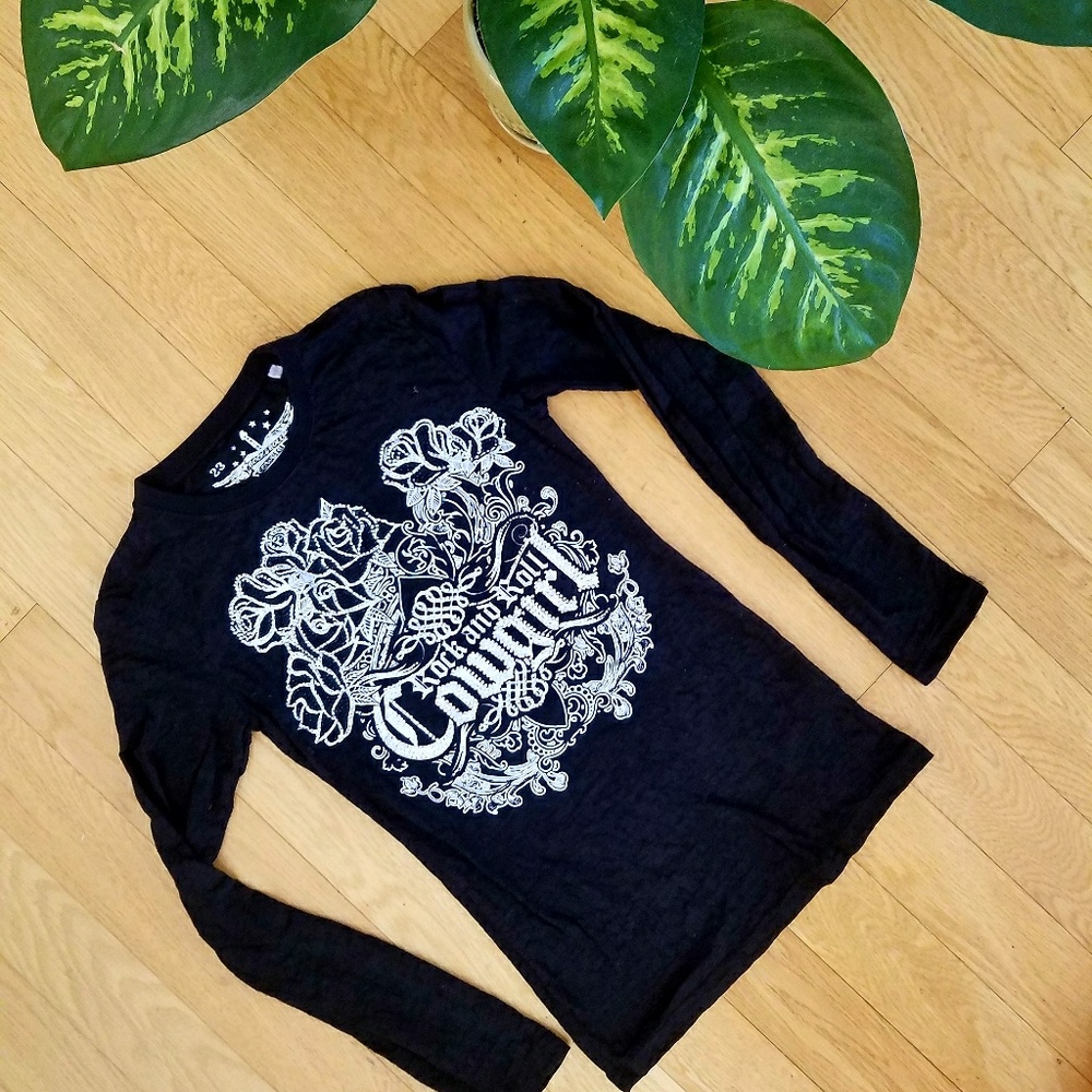 Rock & Roll Cowgirl Studded Rhinestone LS Top S