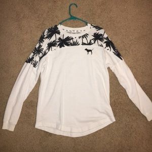 Victoria secret pink palm tree white long sleeve