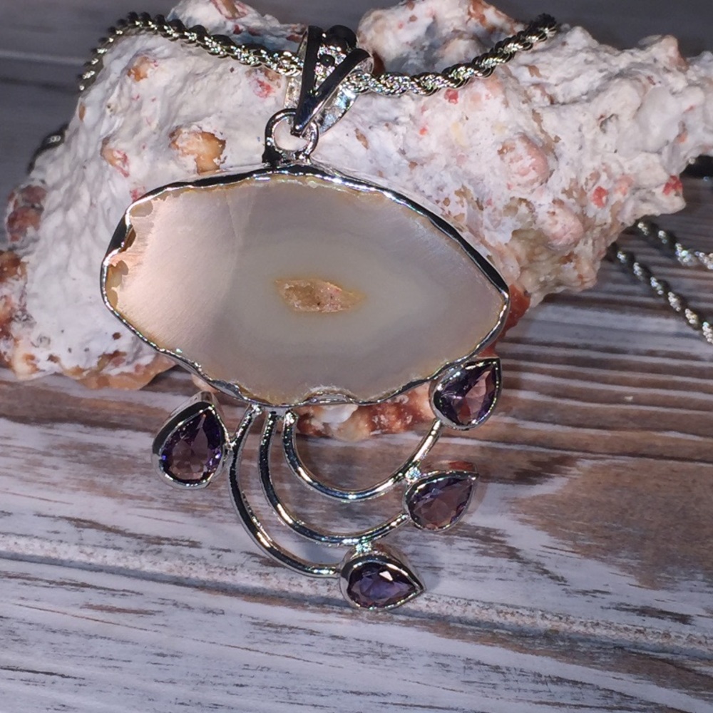 NWOT Genuine White Agate Druzy & Amethyst – WD4363 - Picture 2 of 8