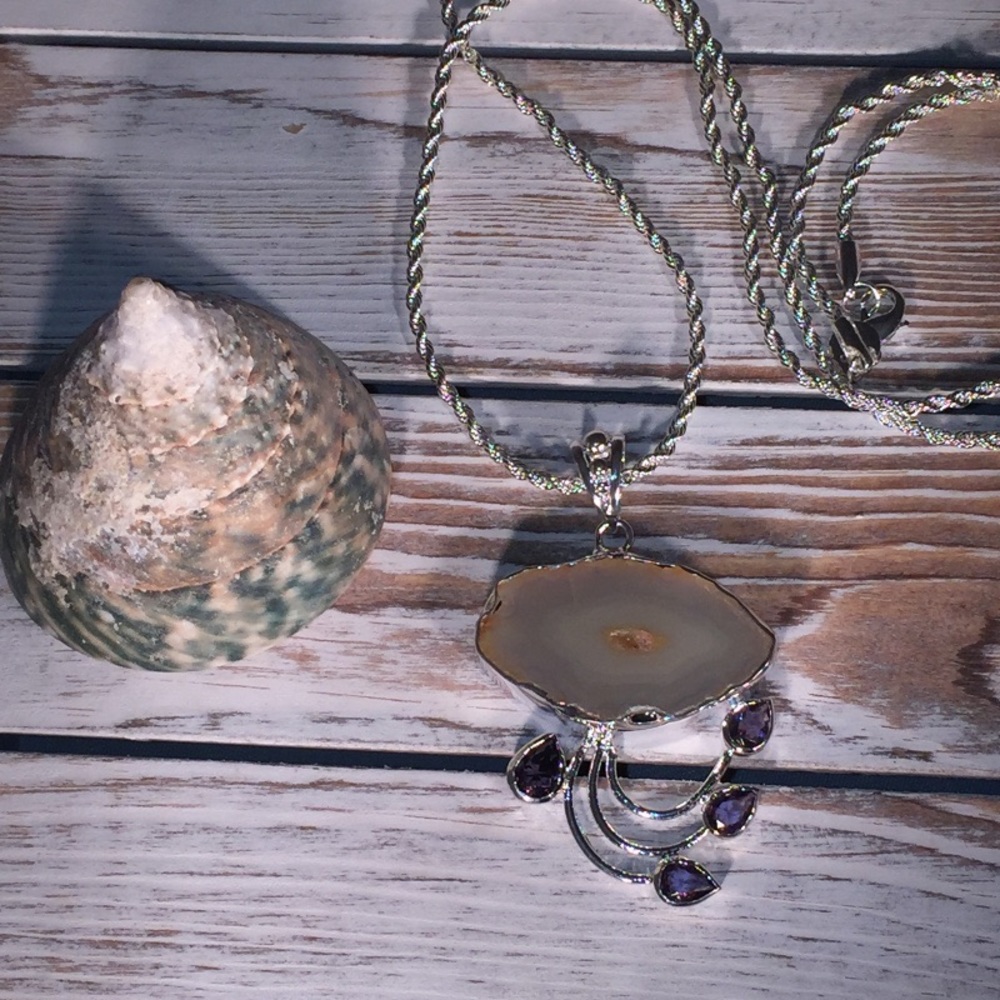 NWOT Genuine White Agate Druzy & Amethyst – WD4363 - Picture 6 of 8