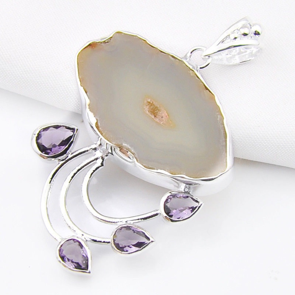 NWOT Genuine White Agate Druzy & Amethyst – WD4363