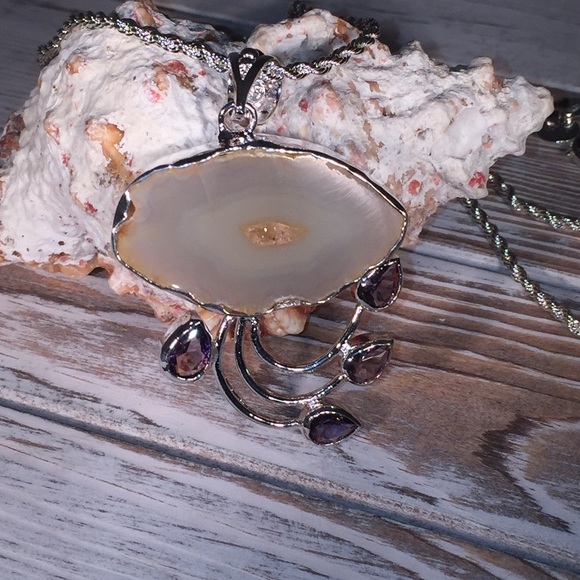 NWOT Genuine White Agate Druzy & Amethyst – WD4363 - Picture 3 of 8