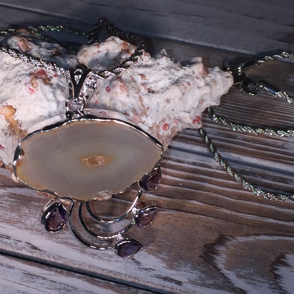 NWOT Genuine White Agate Druzy & Amethyst – WD4363 - Picture 5 of 8