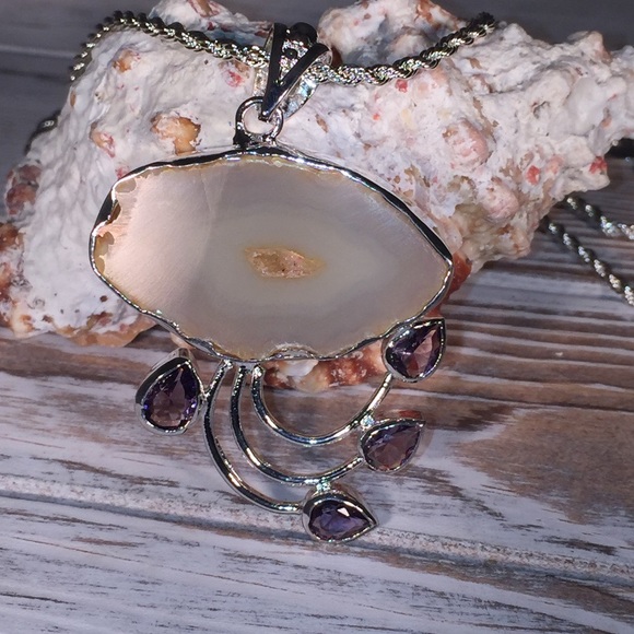 NWOT Genuine White Agate Druzy & Amethyst – WD4363 - Picture 2 of 8