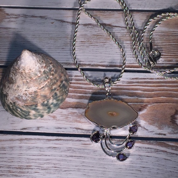 NWOT Genuine White Agate Druzy & Amethyst – WD4363 - Picture 6 of 8