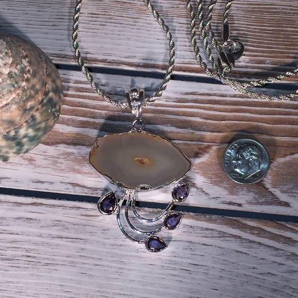 NWOT Genuine White Agate Druzy & Amethyst – WD4363 - Picture 4 of 8