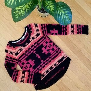Southwestern Pink Ethnic Woven Knit Sweater