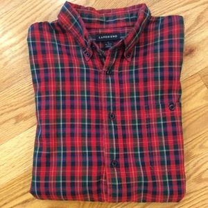 MENS Lands End Red Plaid Buttondown Shirt MENS Lands End Red Plaid Buttondown Shirt