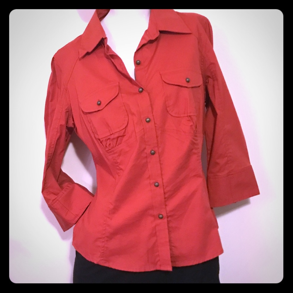 A.n.a button down orange shirt