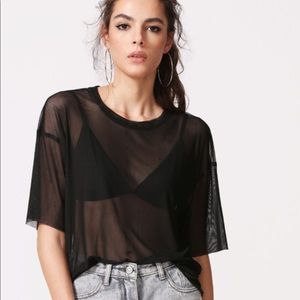 Black mesh sheer shirt