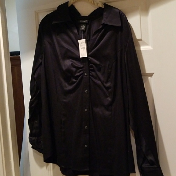 Black size 20 cotton button up blouse Lane Bryant - Picture 1 of 3