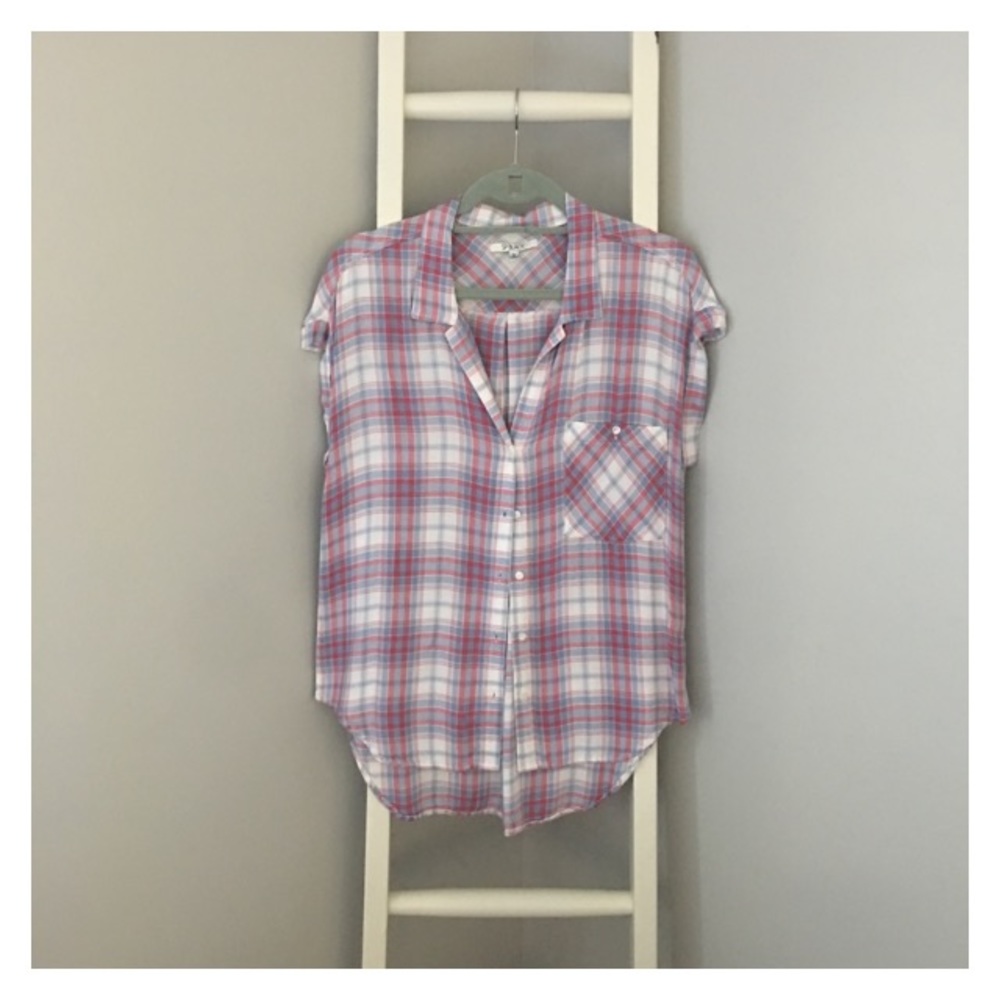 NWOT Red White Blue Plaid Tartan Button Down Top M