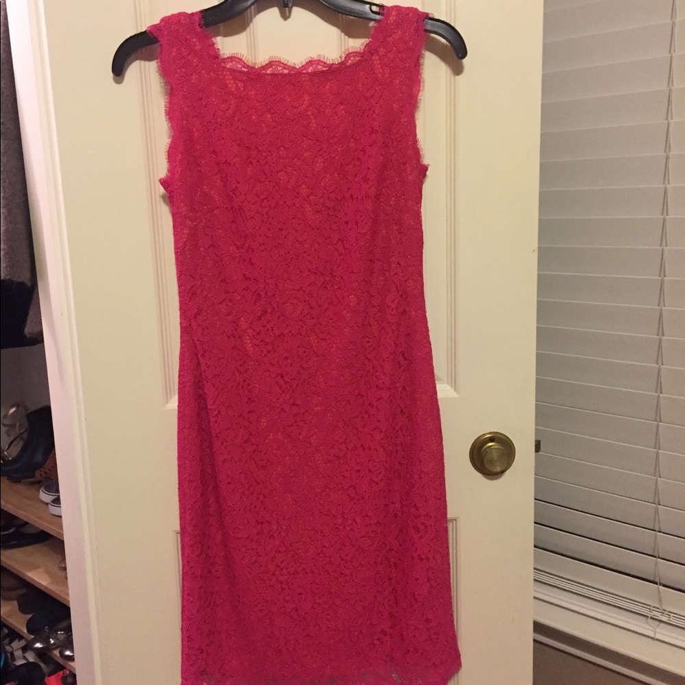 Adrianna Pappell hot pink lace dress