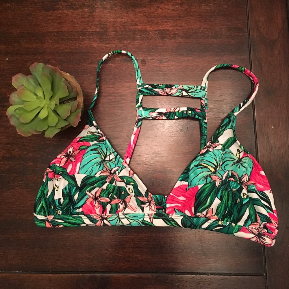 Floral print swim top with strappy back