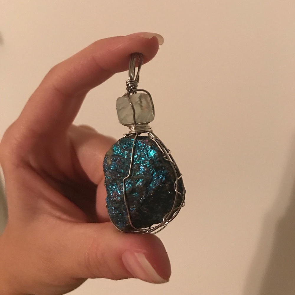 PEACOCK COPPER AND CITRINE CRYSTAL PENDANT
