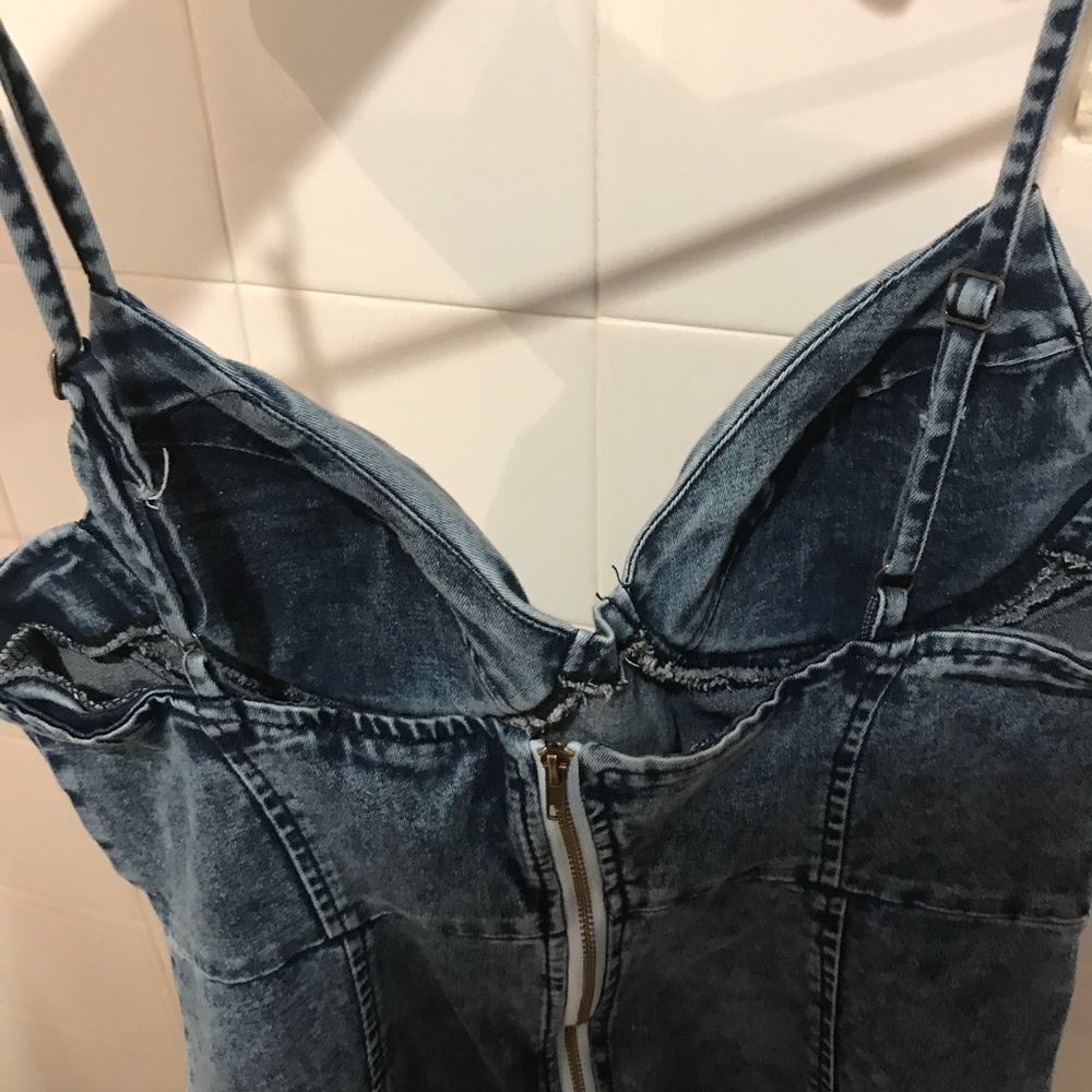 Blue washed denim mini dress