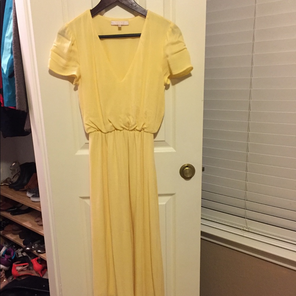 WAYF soft yellow midi dress