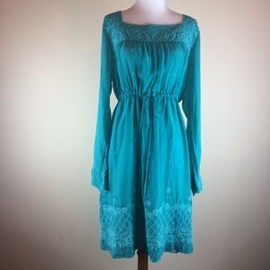 SOLD Johnny Was Embroidered Flowy Boho Dress Turqu