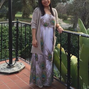 Beautiful peacock feather print maxi dress Size L