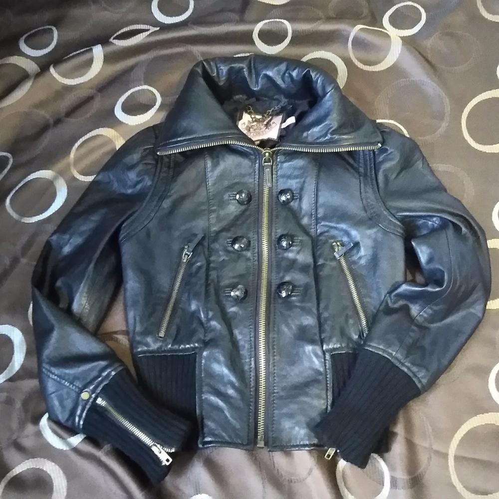 😺 Juicy Couture Leather Bomber Jacket - RARE
