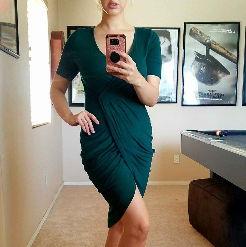 Hunter Green Grecian Harem Deep V Mini Dress
