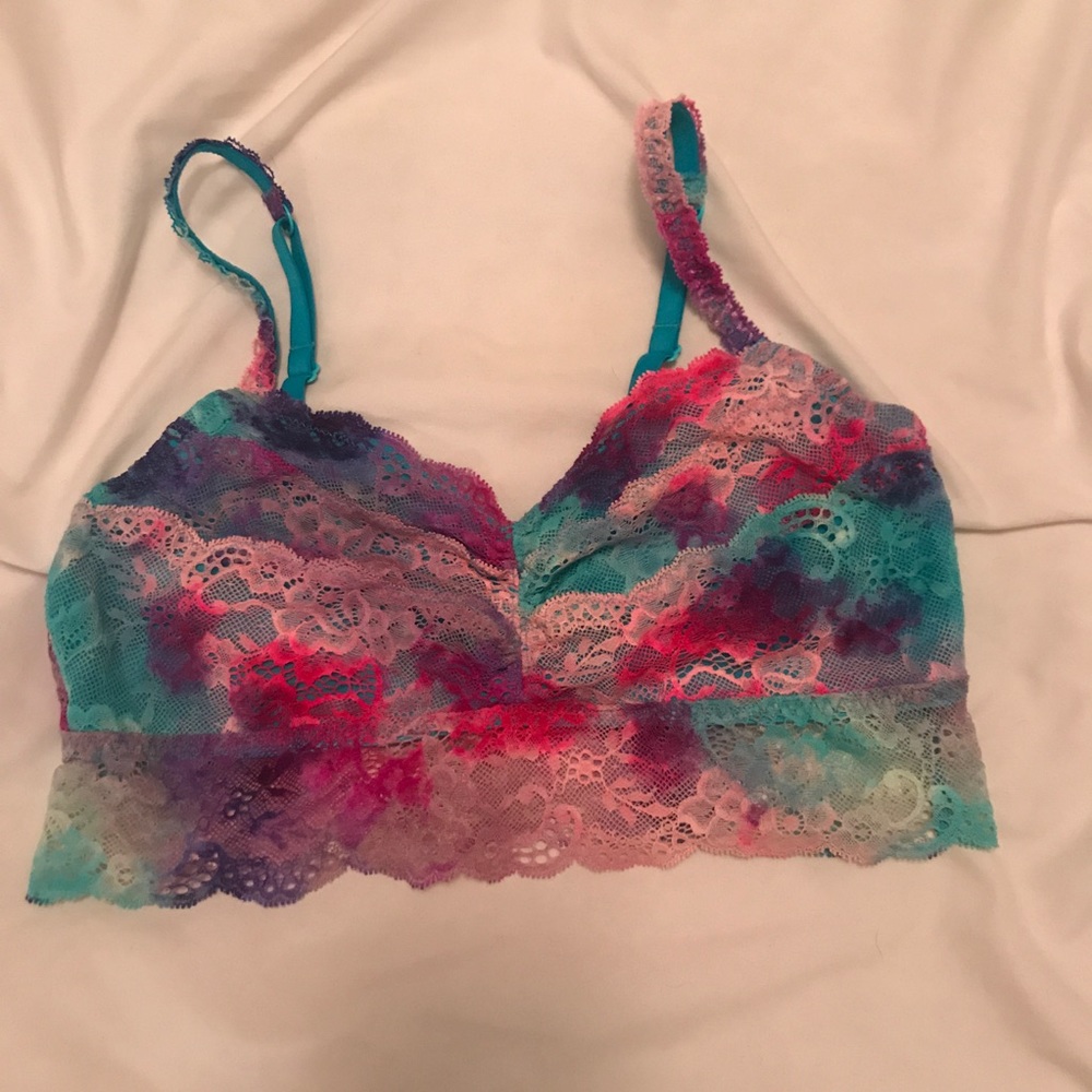 VS PINK Tie-Dye Rainbow Unicorn Lace Bralette