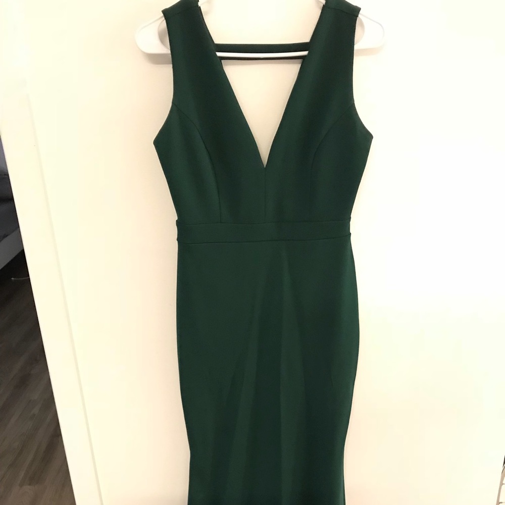 Green Maxi V Front and V back Fitted Dress