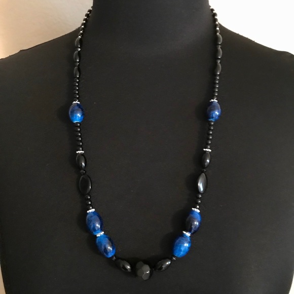 Handmade Royal Blue Beaded Necklace & Earrings Set - Picture 3 of 7