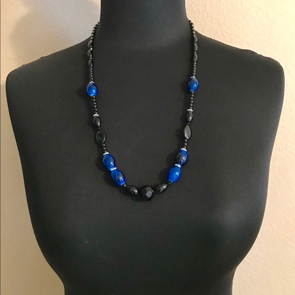 Handmade Royal Blue Beaded Necklace & Earrings Set - Picture 4 of 7