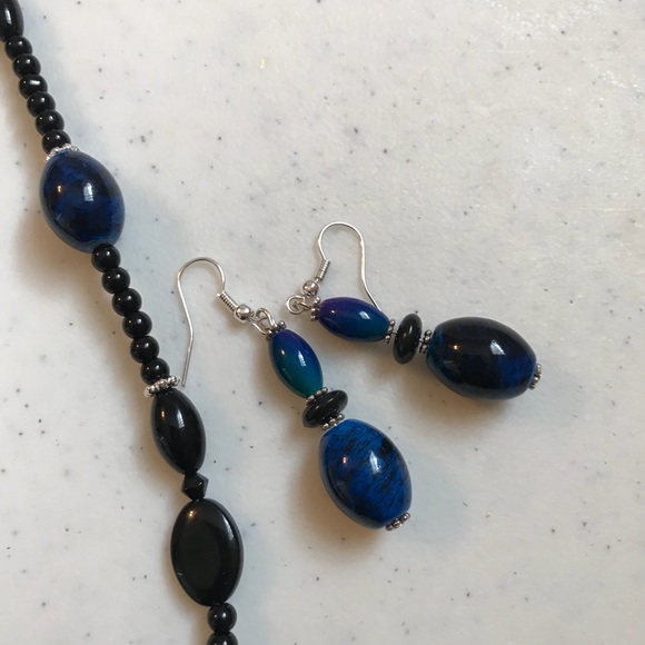 Handmade Royal Blue Beaded Necklace & Earrings Set - Picture 5 of 7