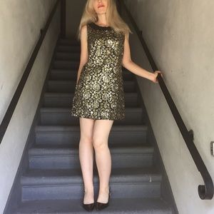 Tory Burch gold silver sequin cocktail dress sz 6