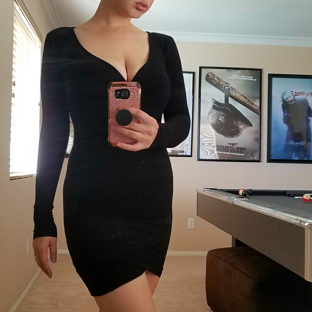 Black LBD Deep V Bandage Curvy Mini Dress S