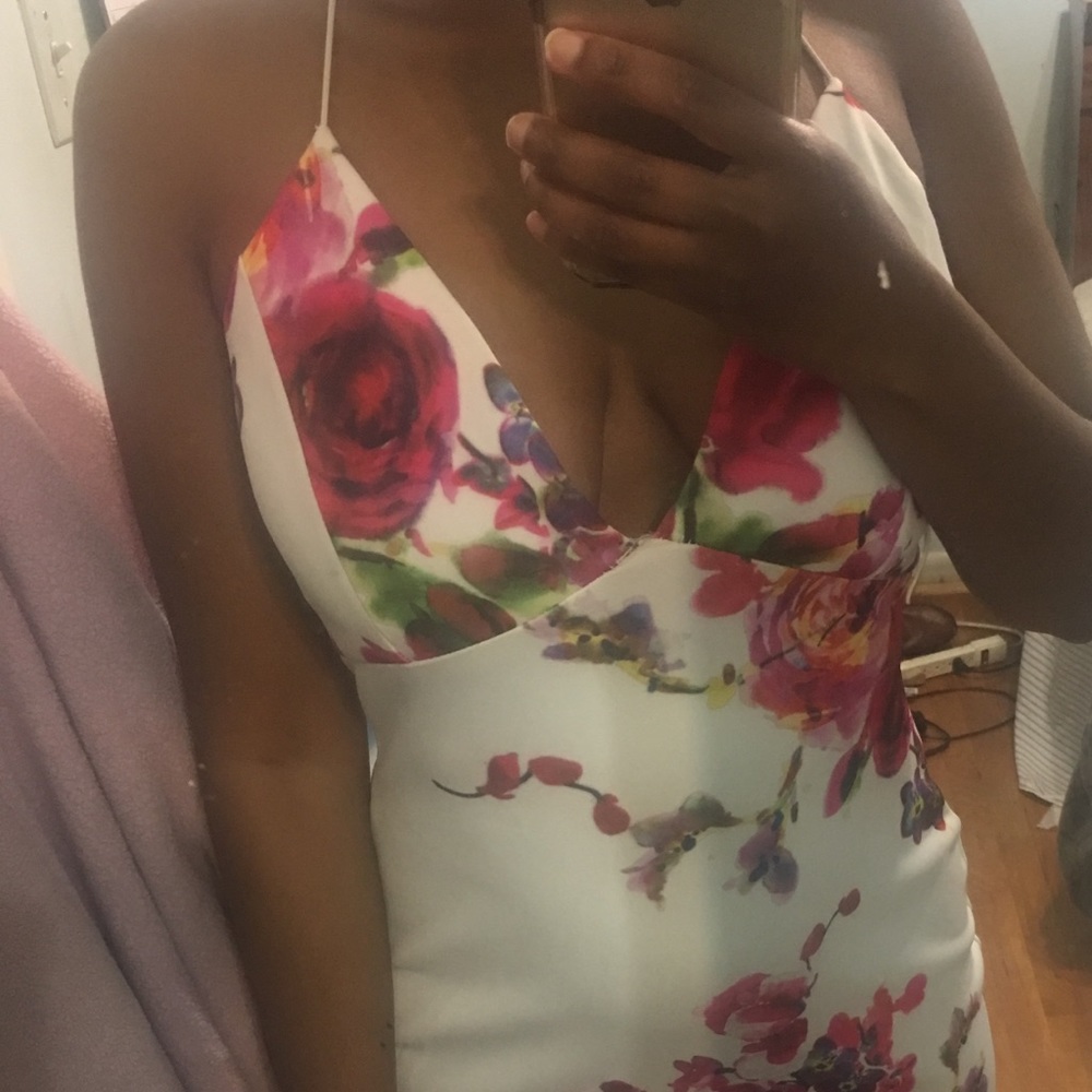 AX Paris  Floral  String Strap Creme Dress