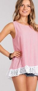 Pink Striped Tank with Lace