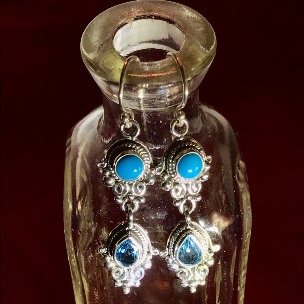 Turquoise& Blue Topaz in Sterling Silver earrings