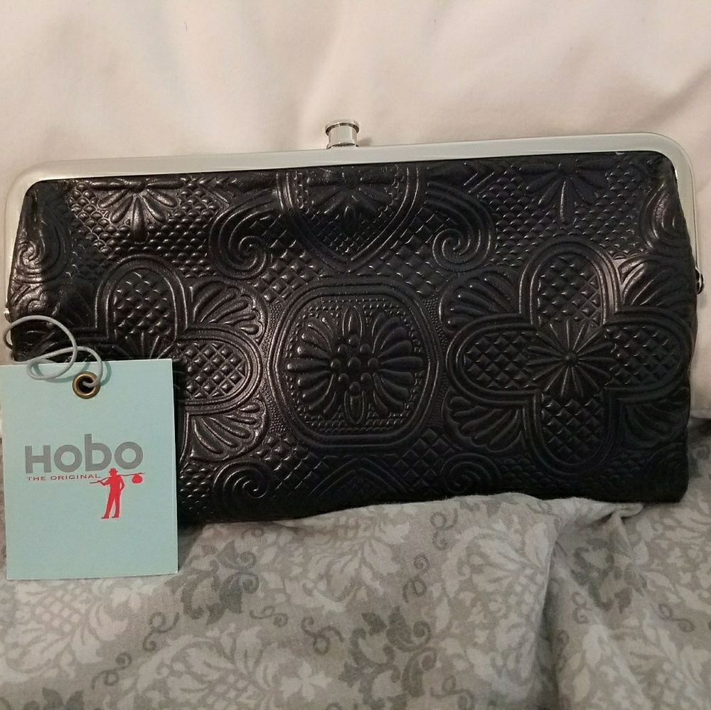 HOBO Int'l Lauren Wallet Black Embossed Leather