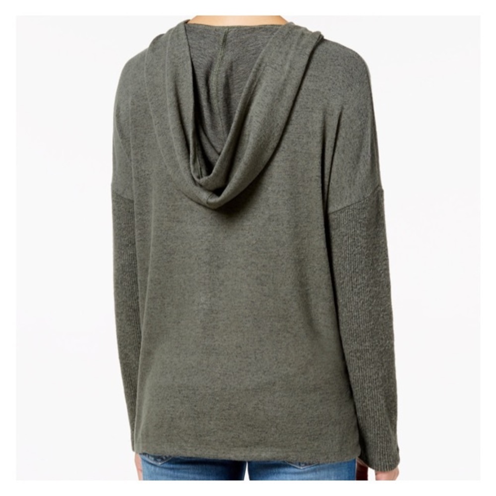 NWT Olive Green Lace Up V Neck Hoodie Tunic M S - Picture 2 of 4