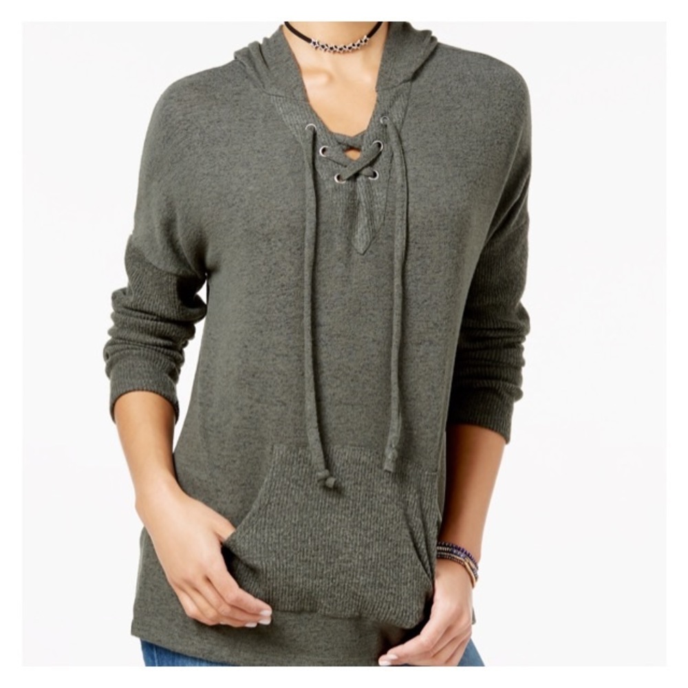 NWT Olive Green Lace Up V Neck Hoodie Tunic M S