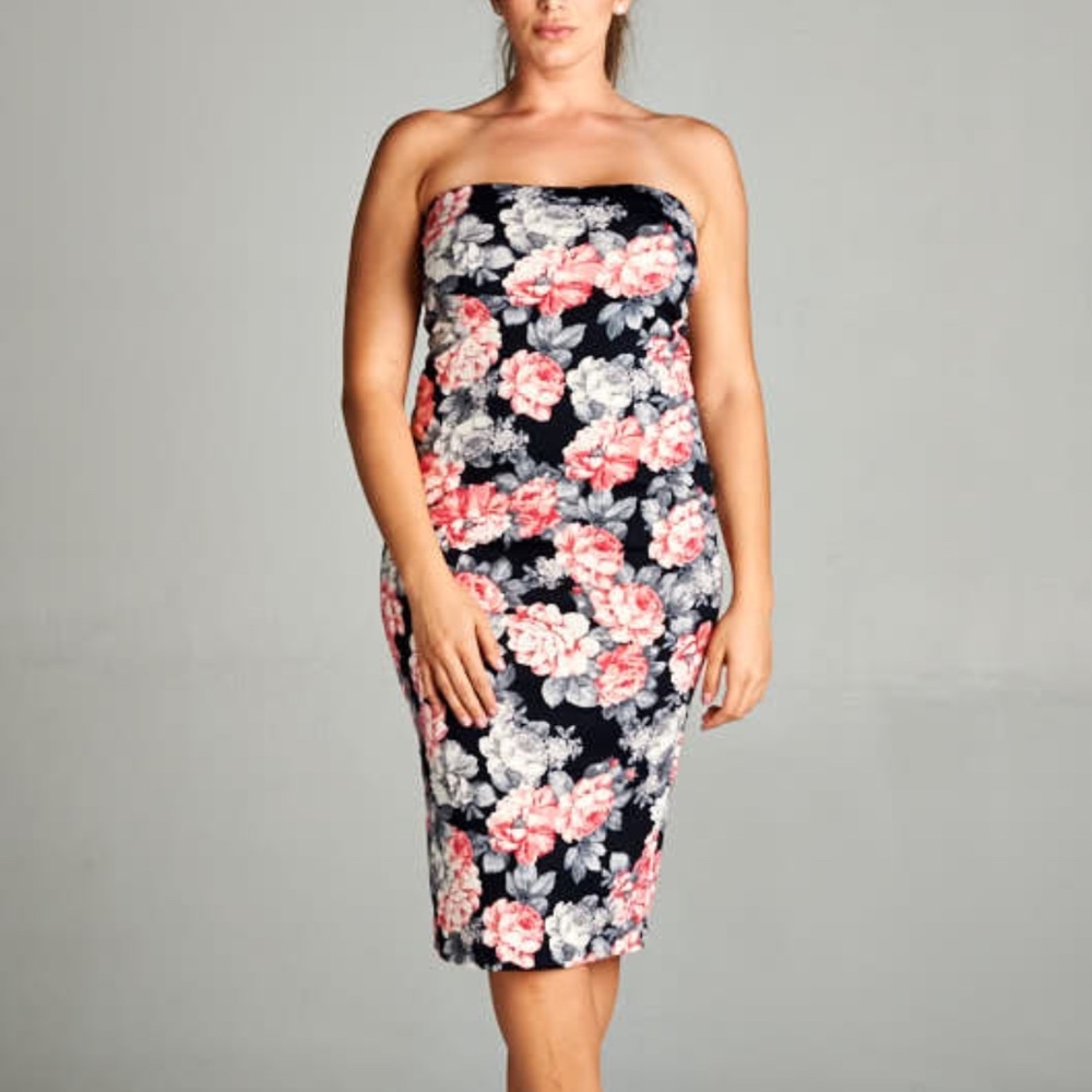 BLACK/PINK FLOWER PRINT TUBE DRESS/SKIRT