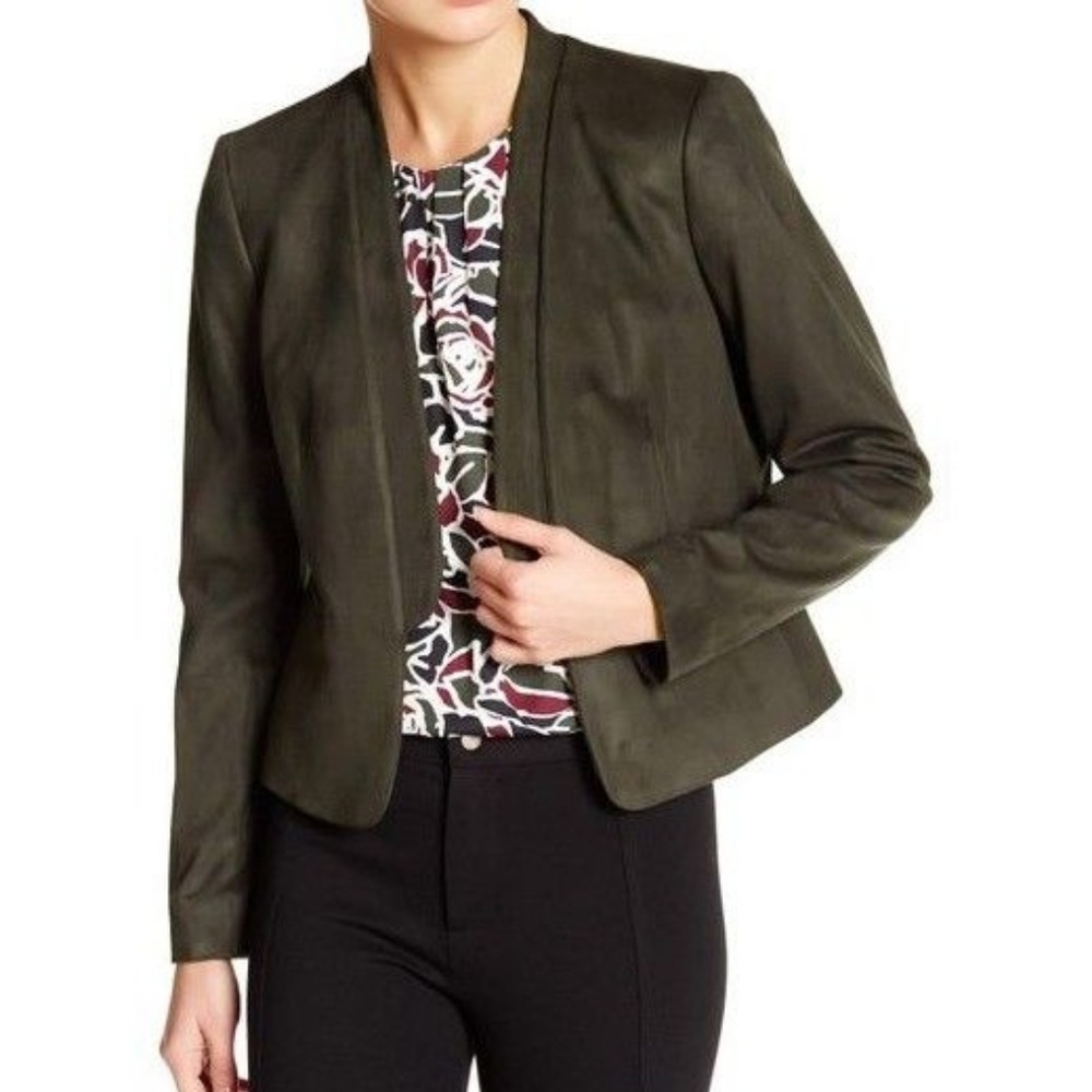 Nine West  Pine Green Open-Front Faux-Suede Jacket