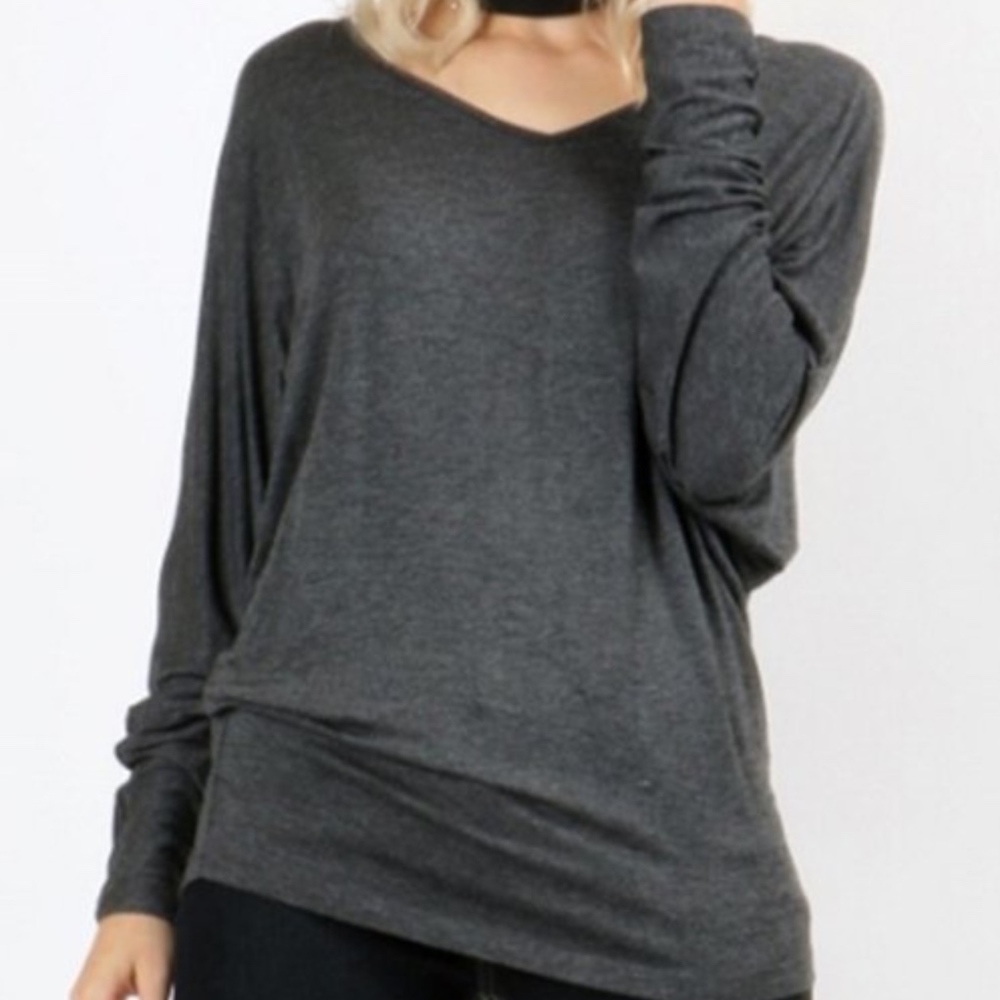 CHARCOAL LONG SLEEVE DOLMAN TOP