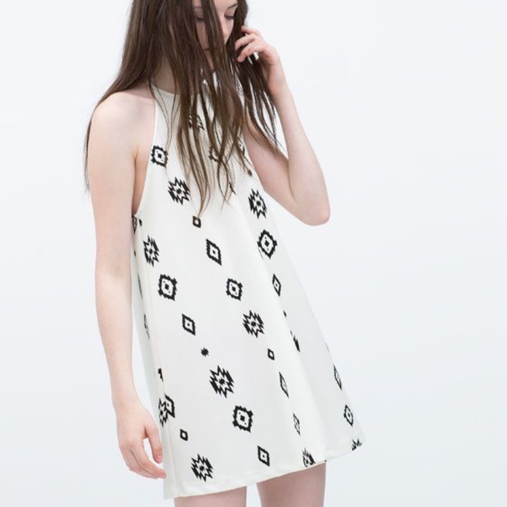 Zara Trafuluc white patterned swing dress