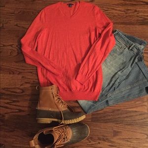 orange rust Gap TALL medium v neck merino wool