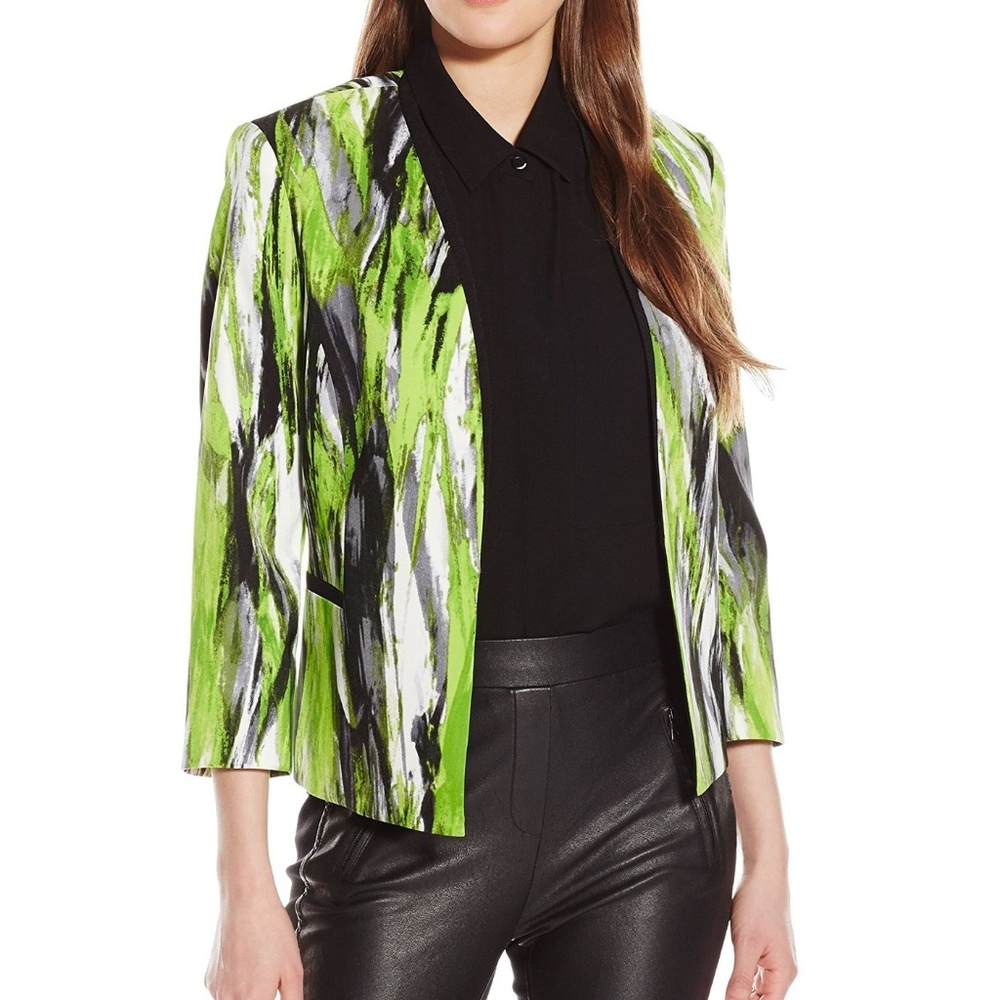 Kasper Green Keylime Abstract-Print Flyaway Jacket