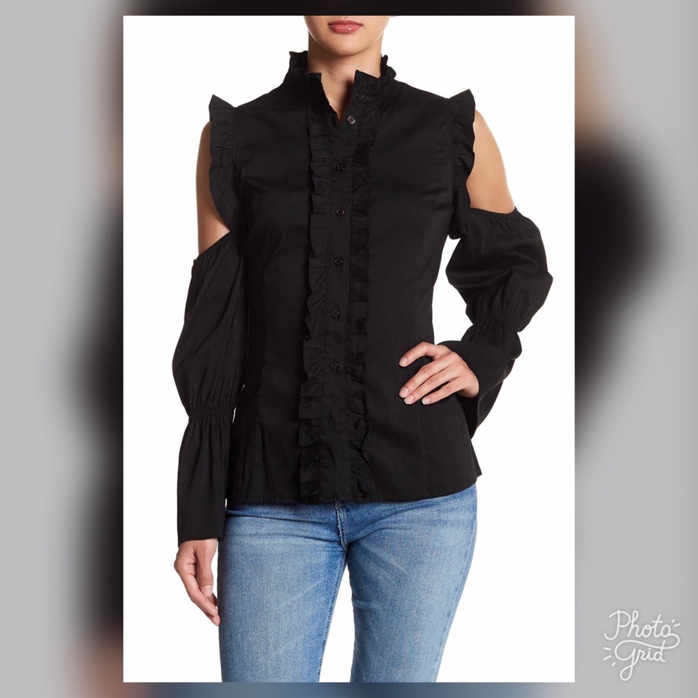 TOV Shoulder Ruffle Sleeve Blouse