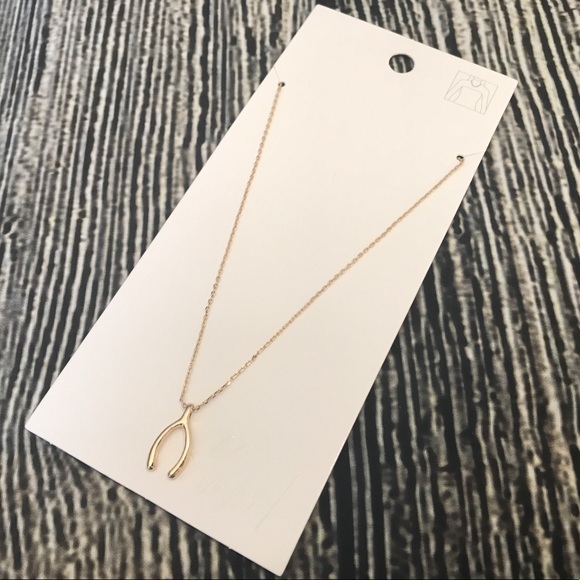 H&M Jewelry - Wishbone Pendant Necklace Gold Thin Chain
