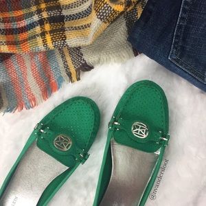 Anne Klein Newlan green leather loafers