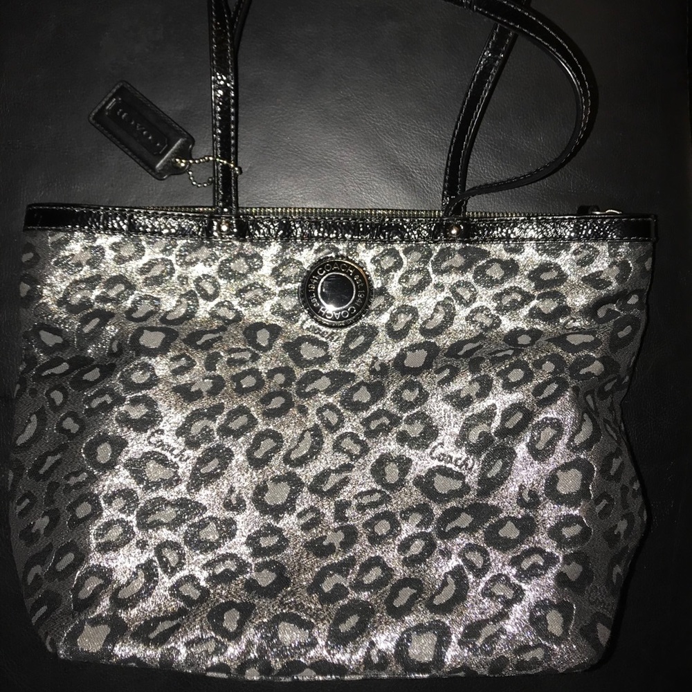 Black & silver (metallic) leopard print coach tote