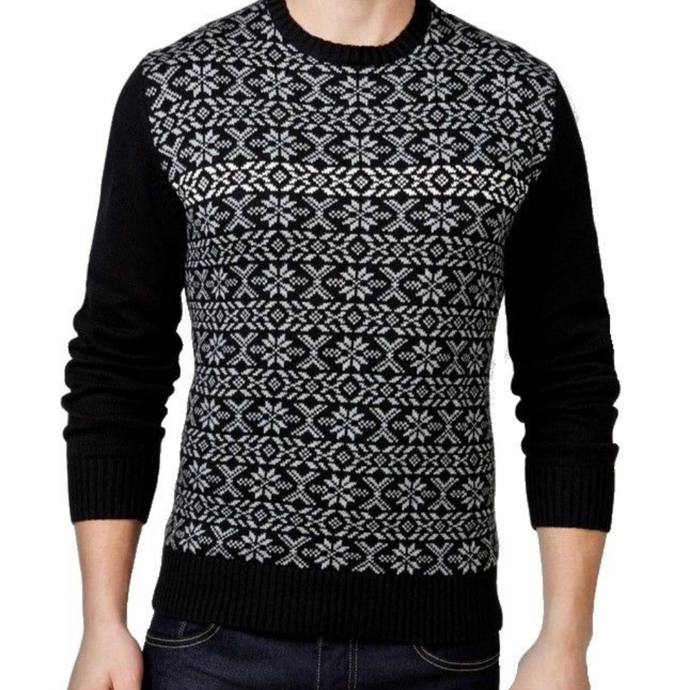 Weatherproof Black Mens Snowflake Crewneck Sweater
